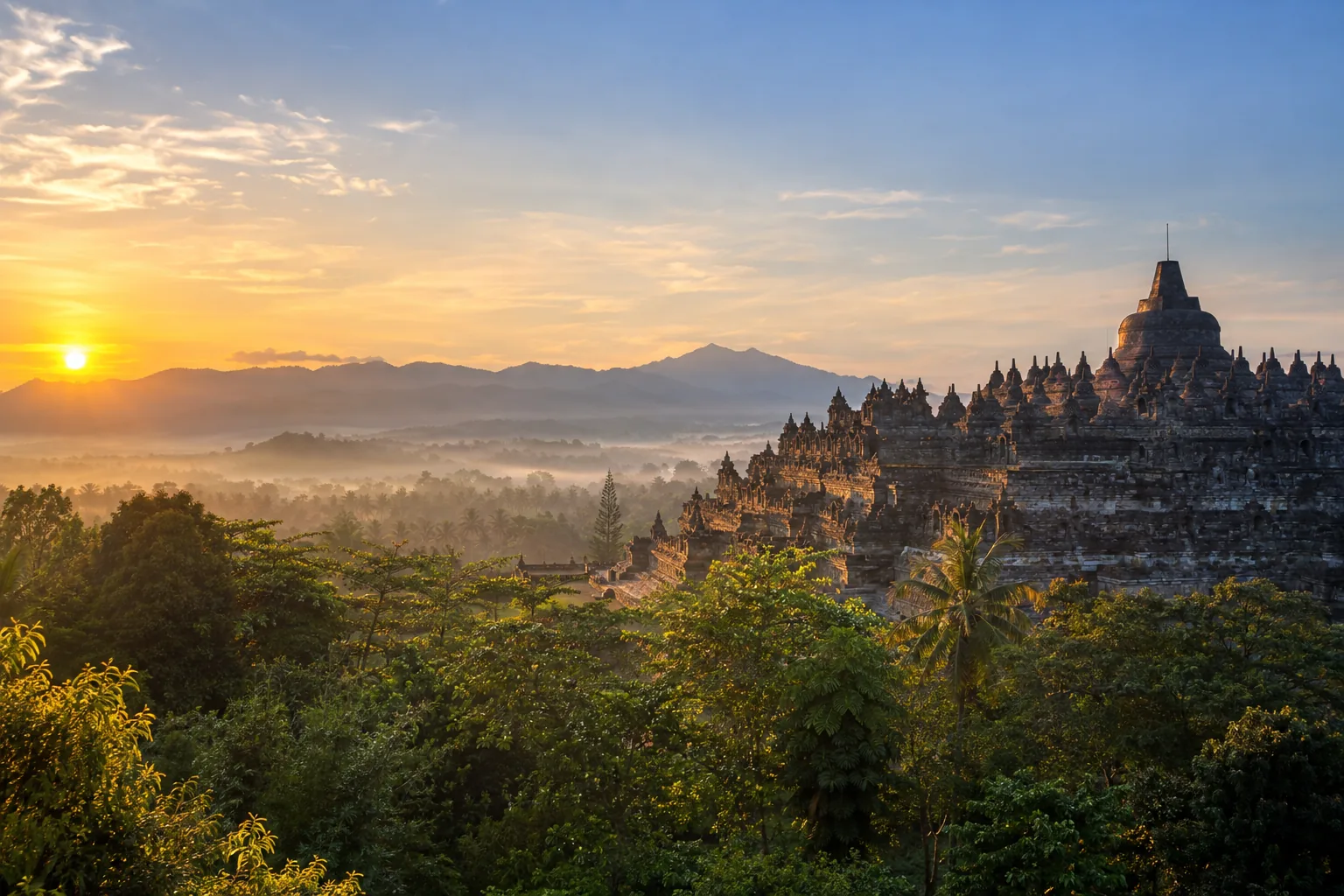 Borobudur Temple at dawn in Central Java